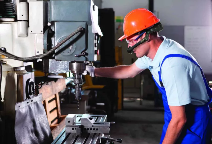 Man using voice recognition in product manufacturing