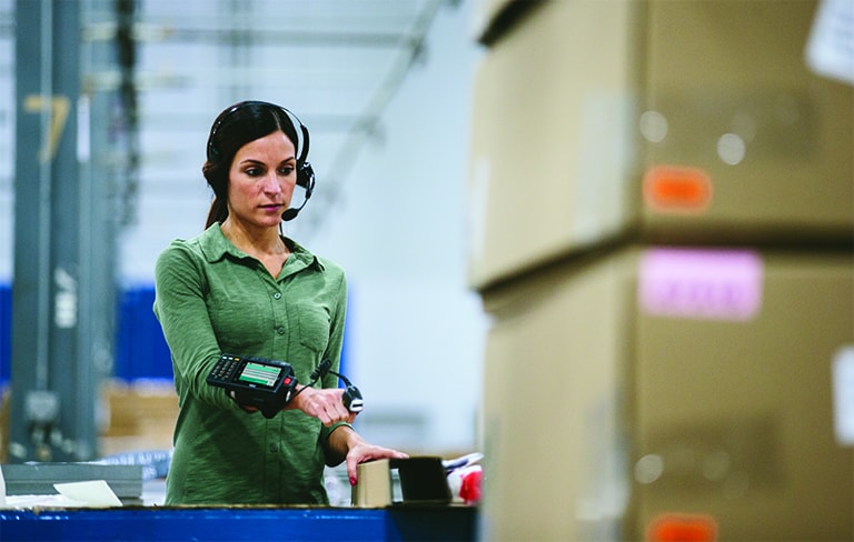 Woman using Voice Automation